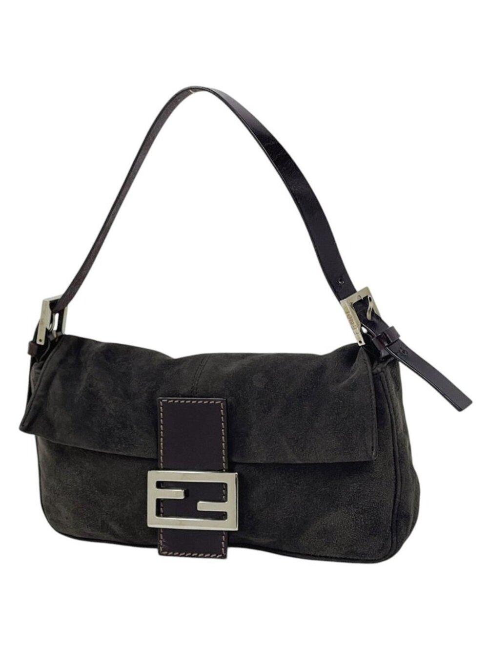 Fendi Shoulder Bag Zucca Logo Mamma Baguette Suede Brown